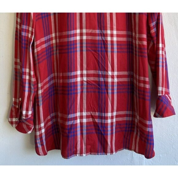 Talbots Button Up Shirt Plaid XL Red White Blue Long Sleeve Soft Rayon - Picture 9 of 9